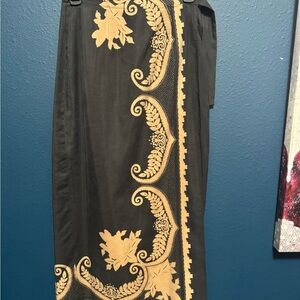 Elegant Black and Gold Wrap Maxi Skirt
